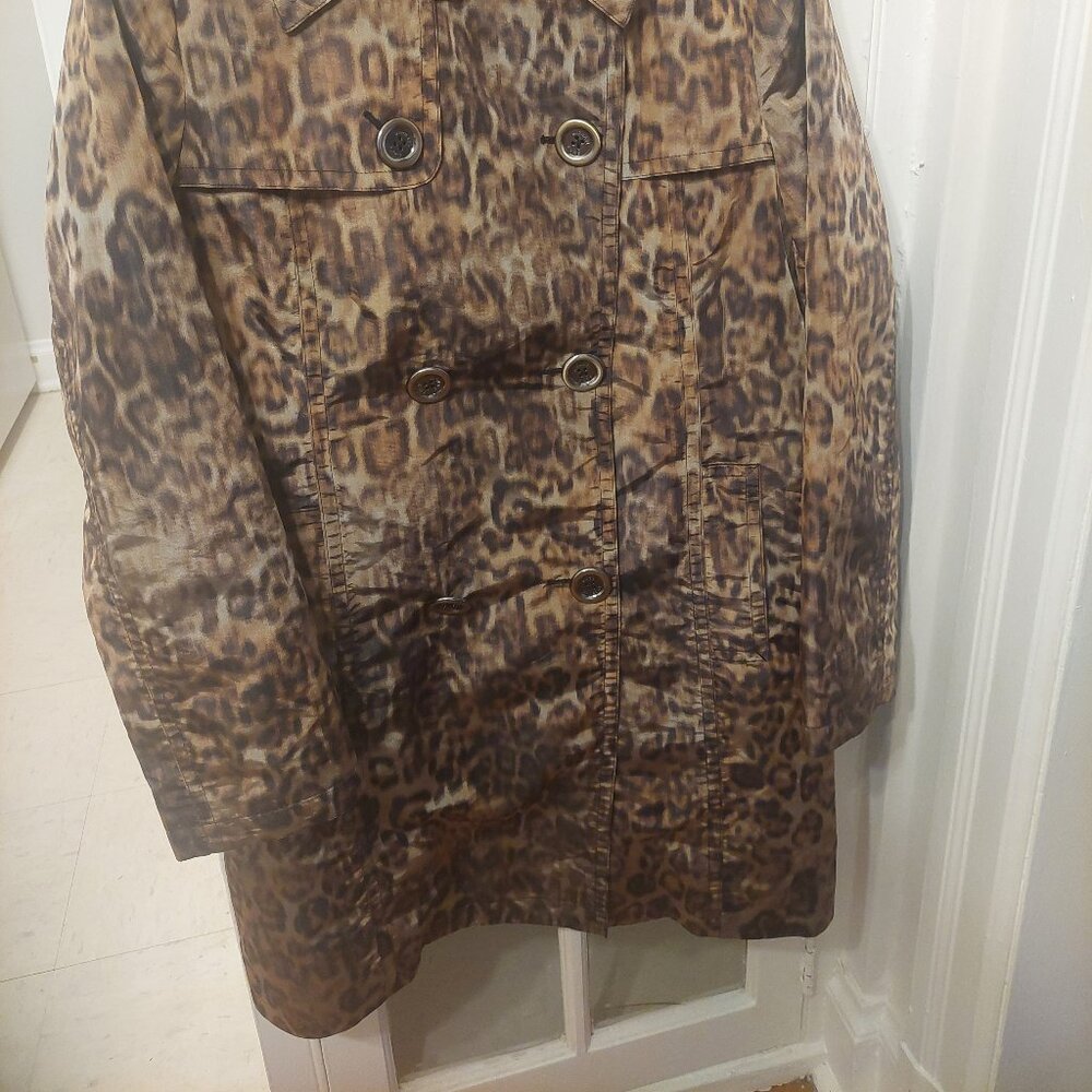 MICHAEL KORS Orange Label Leopard Trench Jacket Coat Sz L / XL GUC - Picture 2 of 8